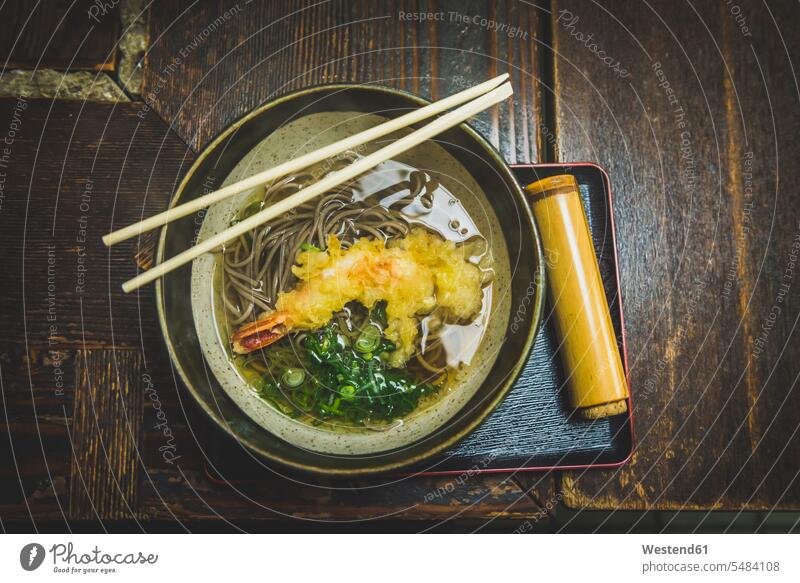 Japan, Kyoto, Arashiyama, tempura noodle soup food and drink Nutrition Alimentation Food and Drinks traditional culture indoors indoor shot Interiors
