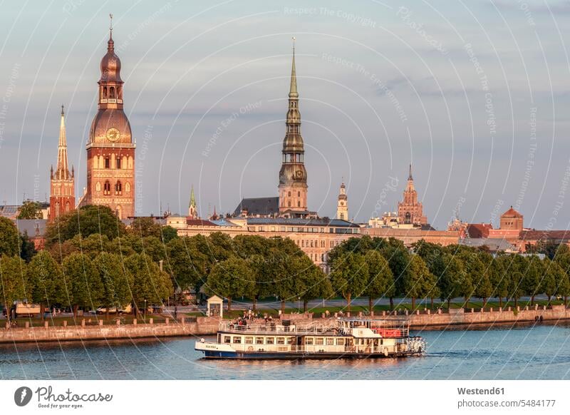 Latvia, Riga, cityscape with Daugava River, churches and Academy of sciences nobody Rivers Hanseatic city Hanseatic cities Old Town Historic City Old City