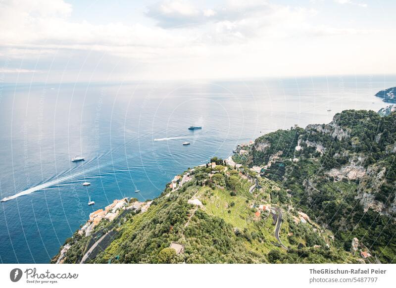 Amalfi Coast - view of the sea and the hills Positano Italy coast Summer Landscape Nature Tourism Vacation & Travel Ocean Water houses coasts trees Cliff