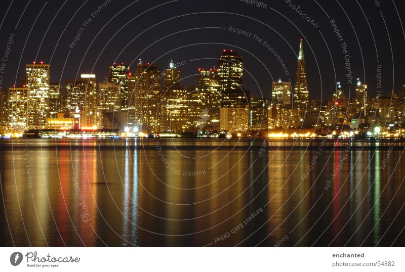 San Francisco at night California Night Long exposure High-rise Reflection USA Light Bay Skyline Water Lamp Town