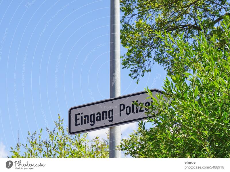 Signpost - Entrance police Police Force Police station Signage sign Signs and labeling Tree Metal Arrow Orientation Navigation Police Station Blog