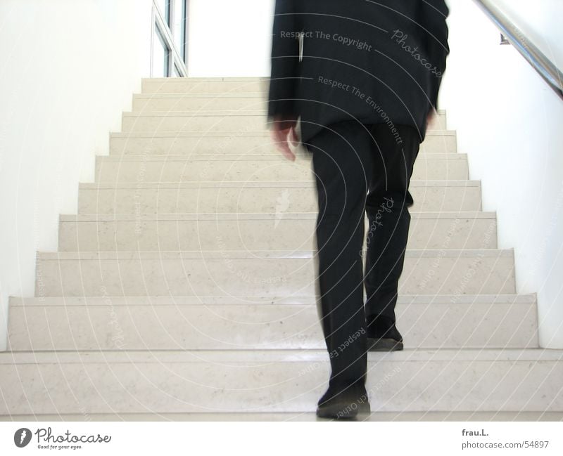 upward Man Suit Footwear Blur Going Window Gray Wall (building) Banister Work and employment Stairs Legs Movement Arm Business Businessman