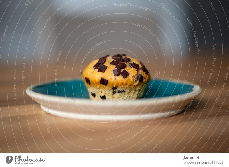 Muffin on plate Delicious cute Colour photo Cake Nutrition Candy Dessert Food Interior shot Baked goods Dough Deserted Cupcake Eating Shallow depth of field