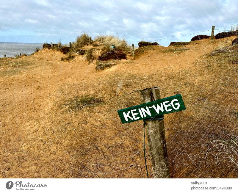 typically German | clear message sign writing interdiction Clue Nature. Path Marram grass Düben landscape Prohibition sign no passage Warn Signs and labeling