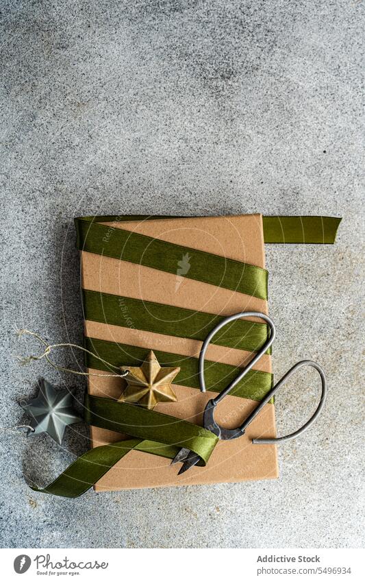 Gift wrapping with boxes and scissors Stock Photo by ©karandaev