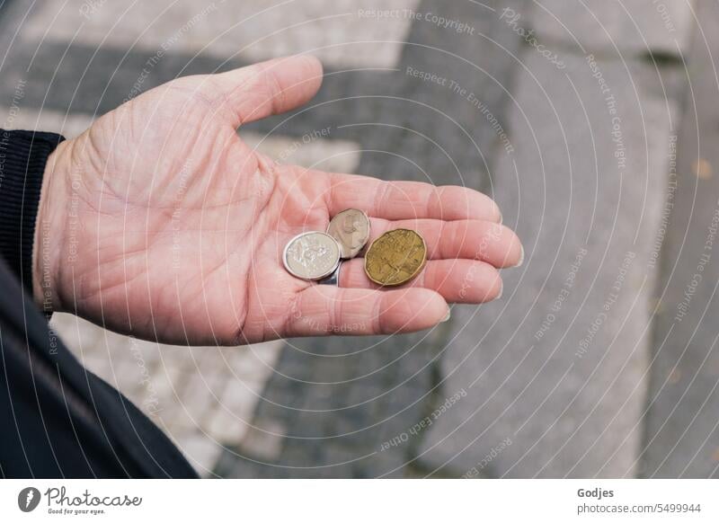 Money coins (Czech crowns) on the open hand Pieces of money Chechen crowns Coin finance Paying Loose change Financial Industry investment Income profit salary