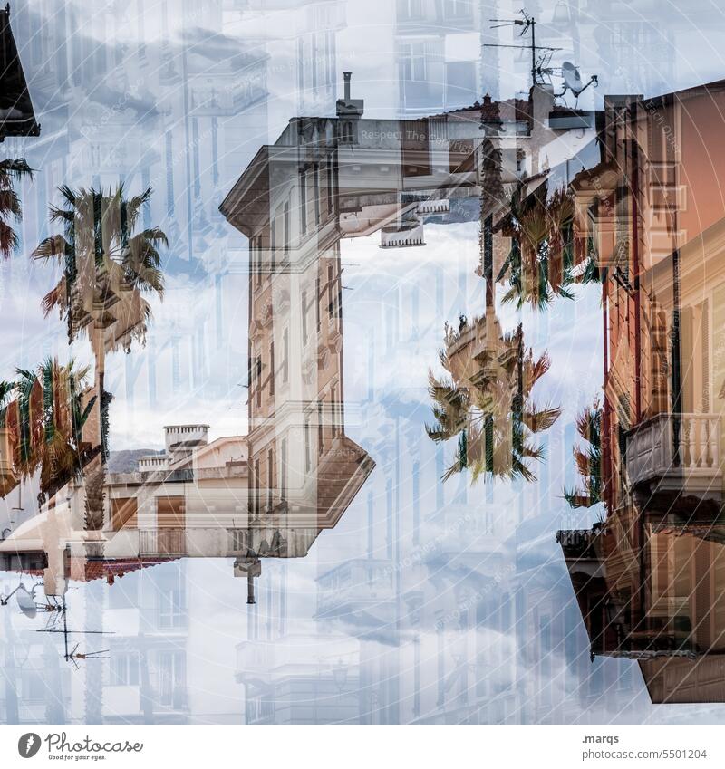 Vacation resort House (Residential Structure) Old building Old town Building Palm tree Sky Double exposure Facade Irritation optical illusion Vacation & Travel