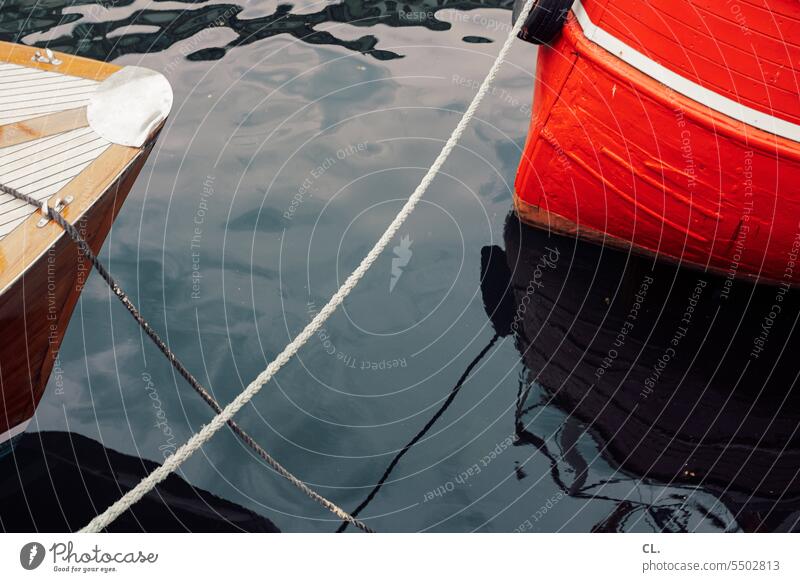 boats and lines Linen Rope Fastening Water Harbour Surface of water Red Reflection leash mooring rope Maritime