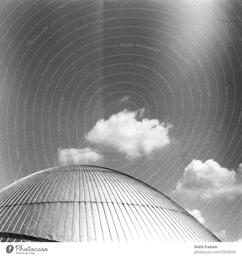 UT: Bock auf Bochum - Clouds and Planetarium Analog Analogue photo B/W Black and white image Architecture cloud dome Line Metal Anne Castroper