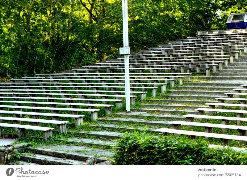 Open air stage Weissensee Bench Berlin Stage open-air stage seat selection Row Seat bench Row of seats stacking chair Chair Lake Weißensee spectators Auditorium