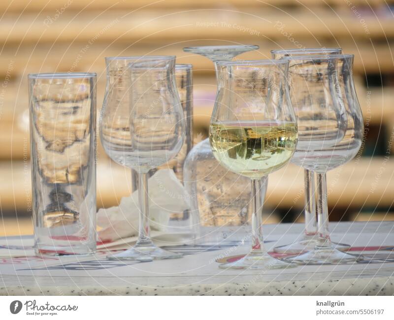 The morning after Feasts & Celebrations Party Glasses The rest of the party Decoration Reflection Event Deserted celebration Transparent Firm Colour photo