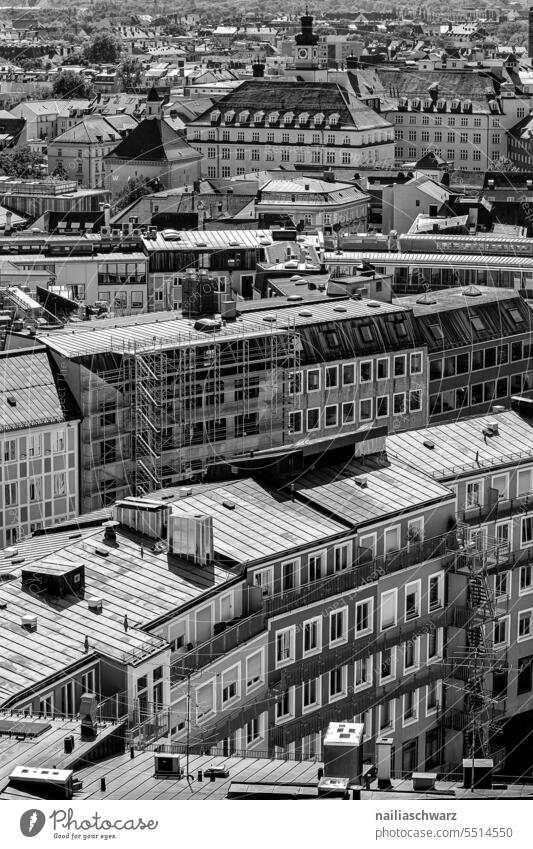 Munich from above Town Downtown cityscape City life City from above Architecture Building black on white Photos Photography Increased view plan from on high