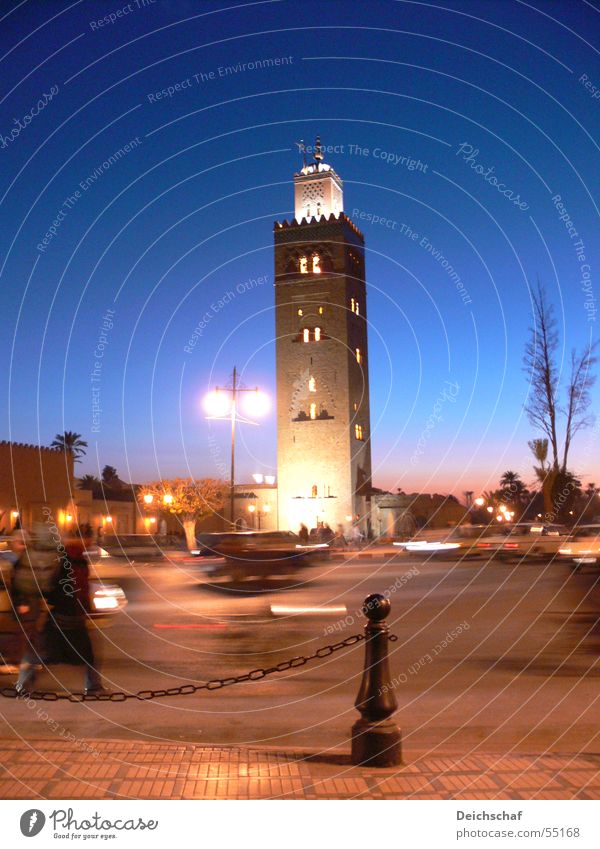 marrakech Night Moody Town Mosque Africa Morocco Vacation & Travel Transport Portrait format Long exposure Sky Evening Human being Movement Life holiday traffic