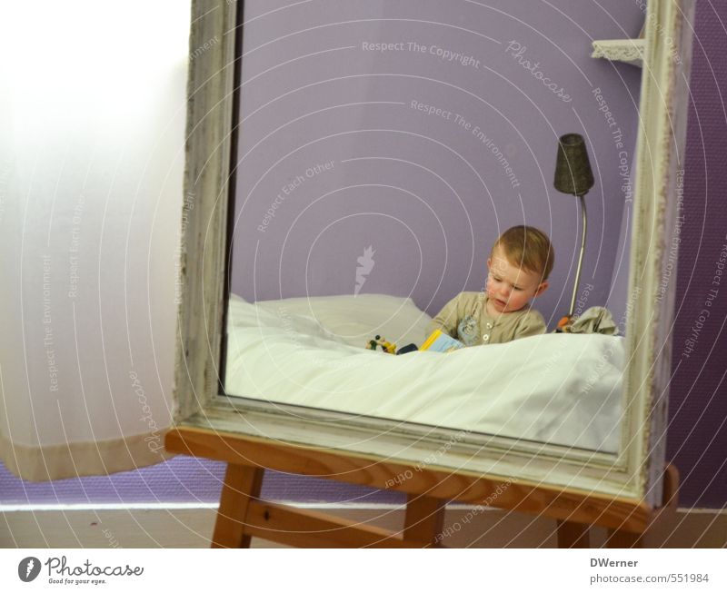 mirror image Joy Happy Beautiful Healthy Well-being Leisure and hobbies Living or residing Flat (apartment) Bed Mirror Bedroom Human being Child Toddler 1