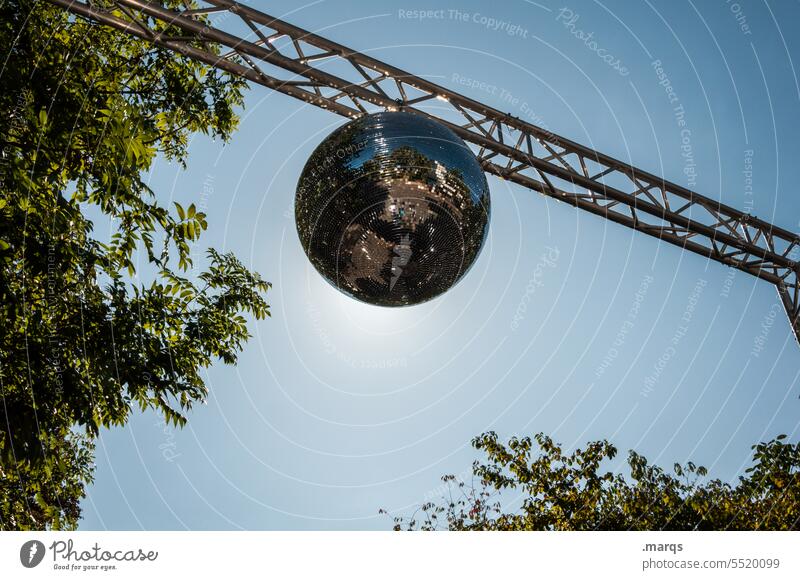 disco ball Event Going out Clubbing Dance event Outdoor festival Worm's-eye view Decoration Music nostalgically Oldschool Retro Mirror ball Silver Sphere