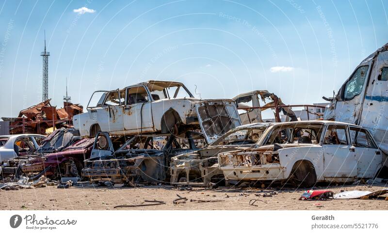 damaged and looted cars in a city in Ukraine during the war Donetsk Kherson Lugansk Mariupol Russia Zaporozhye abandon abandoned attack bakhmut blown up