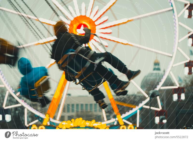 Life is like a chain merry-go-round Chairoplane Carousel Vertigo motion blur Christmas Fair Leisure and hobbies Theme-park rides Attraction Rotation