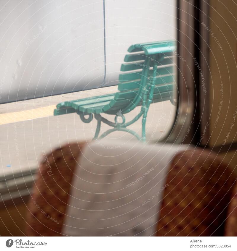 Sit in or sit out Platform Passenger train Railroad bench Rail transport Nostalgia Historic Train travel slow train Train compartment Train window