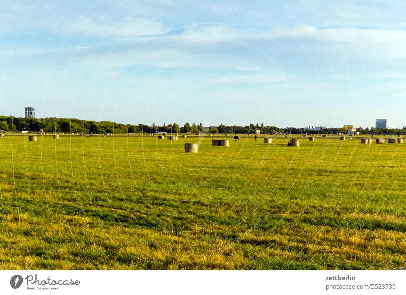 horizon, Tempelhofer field, bales of straw Evening Berlin Twilight Closing time Far-off places Trajectory Airport Airfield Freedom Spring Sky Horizon Deserted