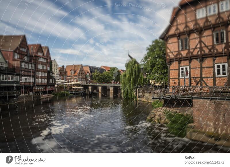 Historical port of Lüneburg in miniature view. Luneburg Old town Street pavement Alley urban Medieval times medieval Morning mood twilight Paving stone