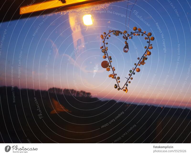 Heart at the window Window Love travel Landscape Nature Sky Twilight Heart-shaped Trailer Romance Infatuation Emotions Display of affection Declaration of love