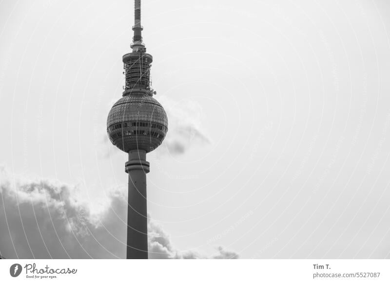 TV Tower Berlin B/W Autumn b/w Middle Television tower Clouds Town Exterior shot Downtown Capital city Day Architecture Deserted Manmade structures
