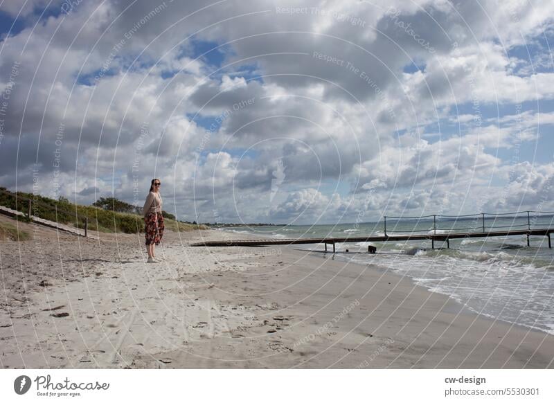 Jetty with person in Denmark Woman Beach Summer Blue