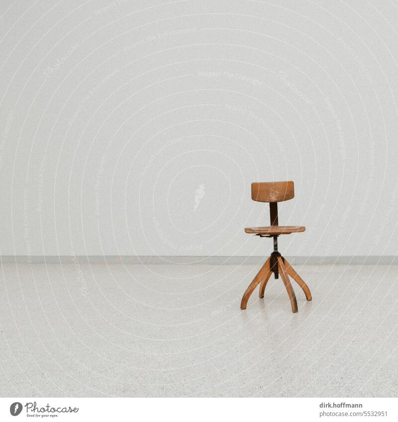 the crooked chair in the white room minimalism Chair Room Wooden chair Simple straightforwardness Objectivity monotony White concept Minimal Light Design