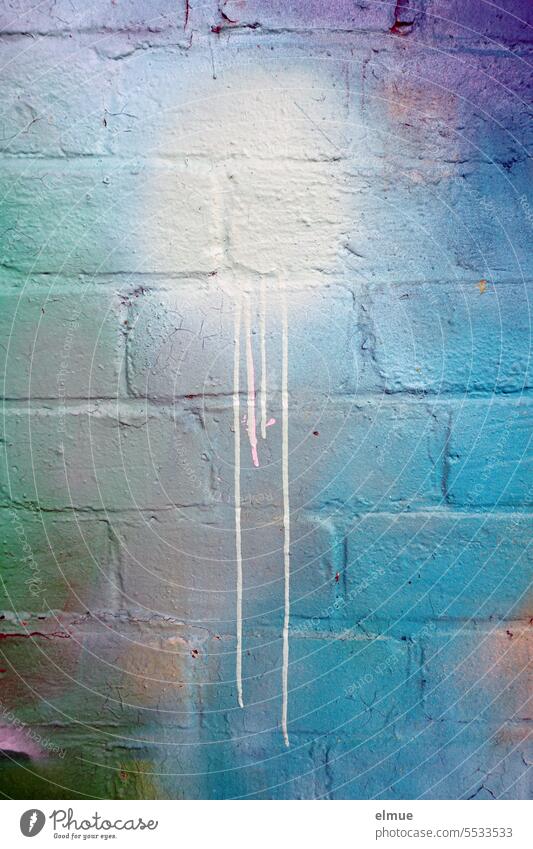 white gradient paint splotch on colorful painted brick wall splotch of paint Colour blob Elapse pass Graffiti Design White Blue white spot Blog Wall tile