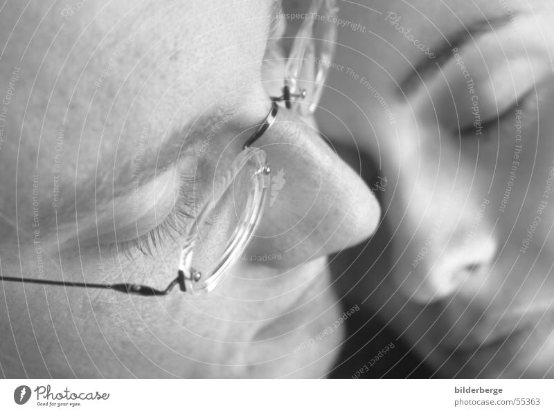 turn towards sb./sth. Black & white photo Portrait photograph Beautiful Face Relaxation Feminine Woman Adults Man Eyes Nose Mouth Eyeglasses To enjoy Love