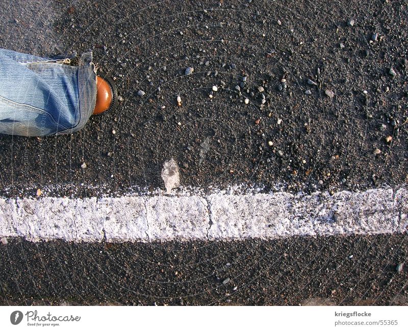 with the road Legs Street Lanes & trails Jeans Footwear Stripe Future Pebble Direct Stride Colour photo Exterior shot Copy Space right Bird's-eye view Going