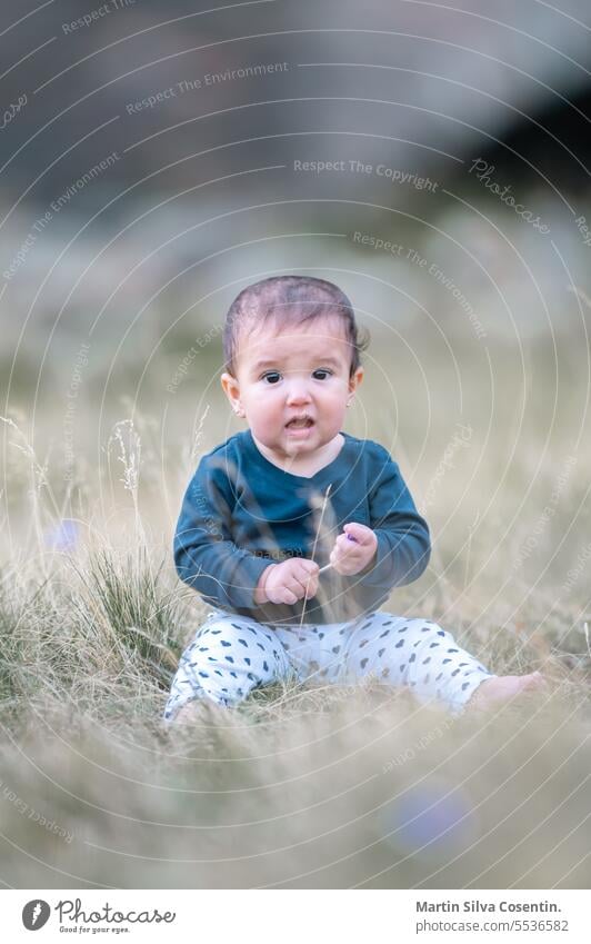 Portrait of a seven month old baby in the woods allergy asian beautiful beauty body boy breathable caucasian childhood dermatitis dermatology diaper diathesis