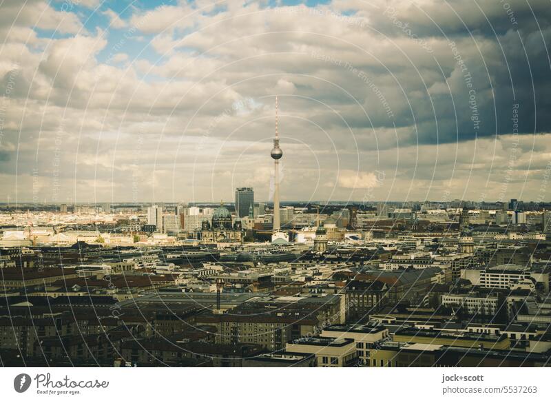 Clouds over the big city Downtown Berlin Capital city Panorama (View) Berlin TV Tower cityscape Clouds in the sky Landmark Germany City Shadow Horizon Authentic