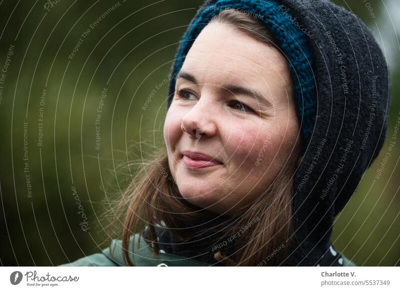 Wide land | Optimistic look | Woman with cap looks optimistically into the distance Human being person 1 Person 1 person Face of a woman portrait of a woman