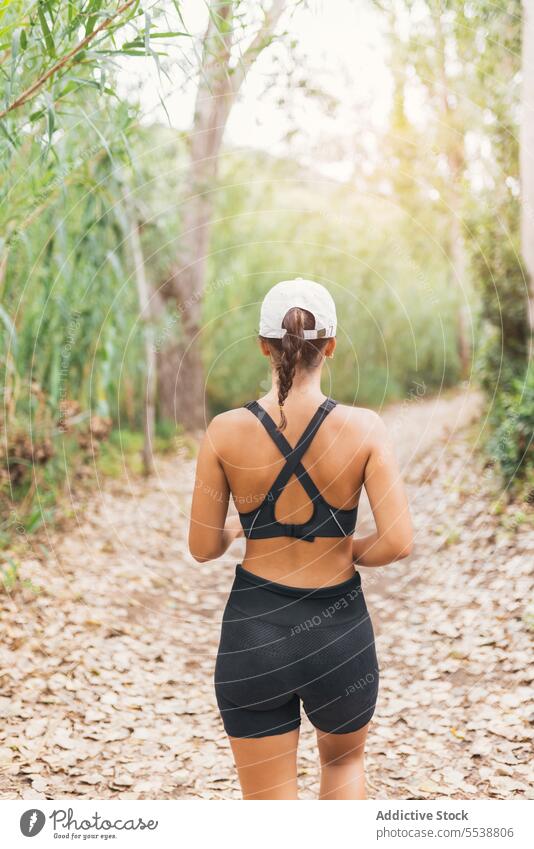 Unrecognizable hiker with hat exploring summer woods explore forest wanderlust weekend travel nature highland woman tourist contemplate vacation stroll traveler