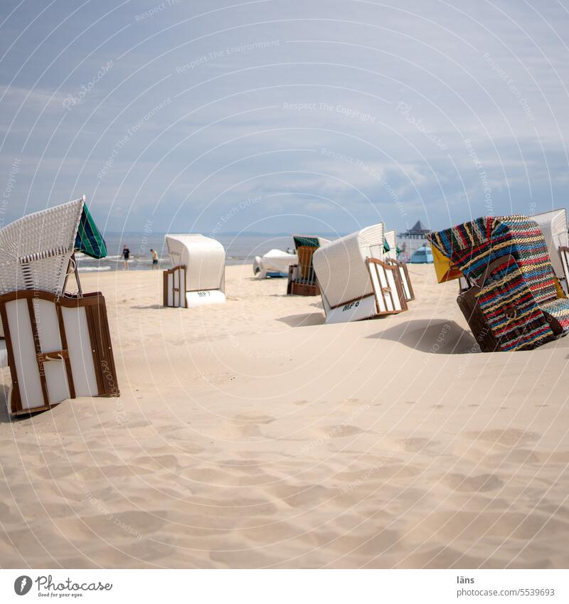 Summer at the Baltic Sea Beach beach chairs Ocean Vacation & Travel Relaxation Summer vacation Tourism coast Beautiful weather Island Sand Beach chair Sunlight