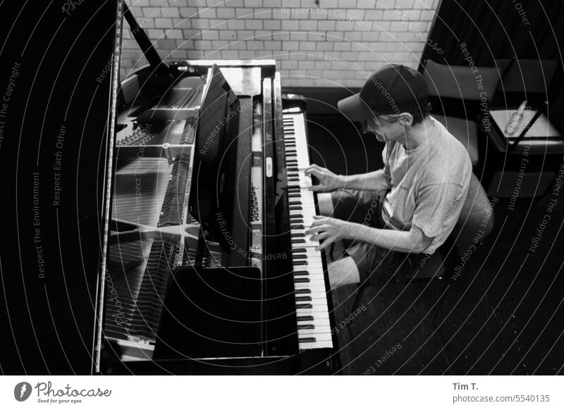 piano player Grand piano tool b/w Interior shot Black & white photo B/W Day B&W Man Keyboard University