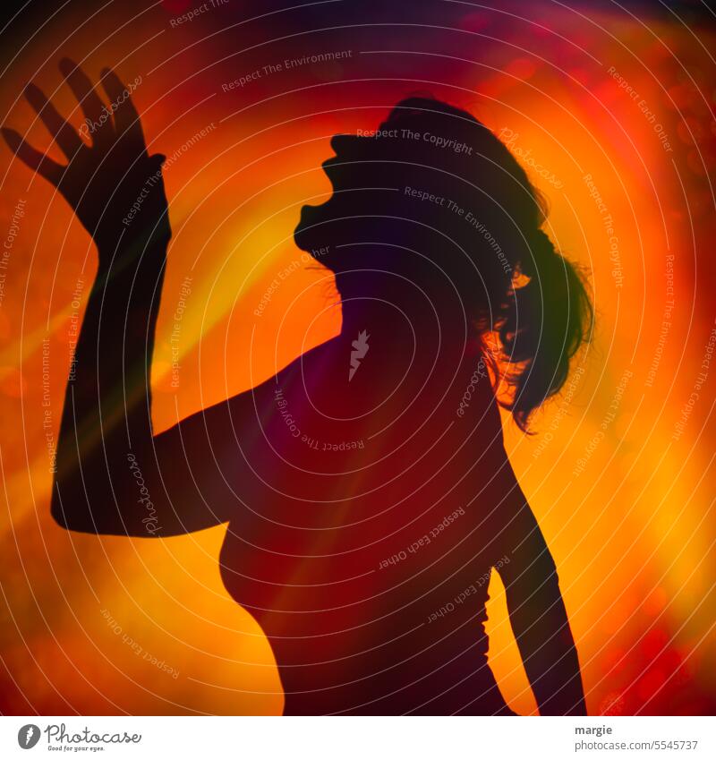 The cry of a woman, shadow play Woman Scream Shadow Loud Illuminate Play with light and shadow Silhouette Profile Mood lighting Shaft of light Abstract Light