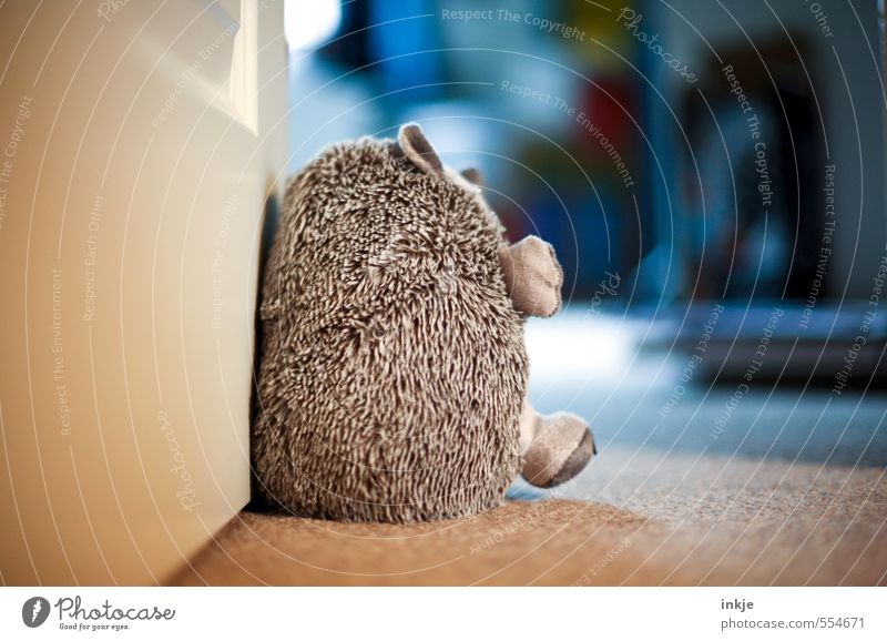 nursery Lifestyle Living or residing Flat (apartment) Children's room Door Hedgehog 1 Animal Cuddly toy doorstop Soft Emotions Safety (feeling of) Colour photo