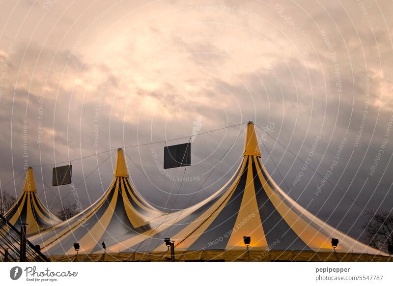 Circus tents Tent Sky Event Shows Entertainment Fairs & Carnivals Deserted Culture Colour photo Exterior shot Clouds Leisure and hobbies Tarpaulin Roof Point