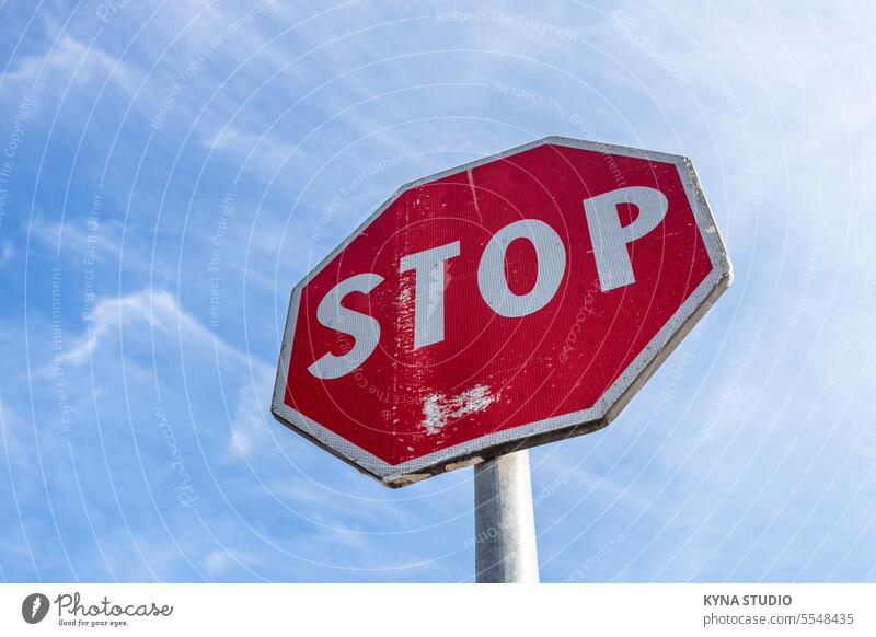 Stop road sign Outdoor blue car caution city cloud clouds color concept control danger direction drive highway icon information isolated light metal no object