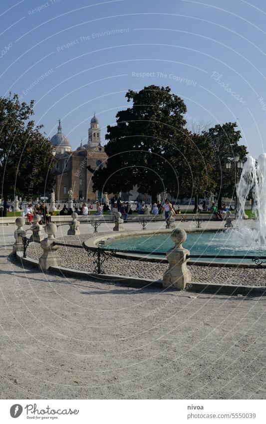 Fountain in Prato della Valle Square in Padua Well Italy Cathedral Church Tower Architecture Landmark Building Tourism Old Historic Water Town Italian Europe