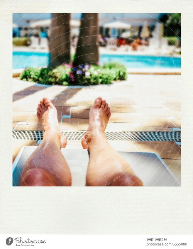 True prosperity - put your feet up and enjoy life while you can! Man with sun tanned legs at hotel pool Pools vacation Vacation mood Vacation photo