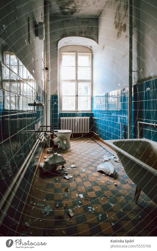 Destroyed bathroom lost place lost places corrupted Bathtub Sink Decline Broken Ravages of time Dirty Transience Past Destruction Vacancy Ruin Building Change