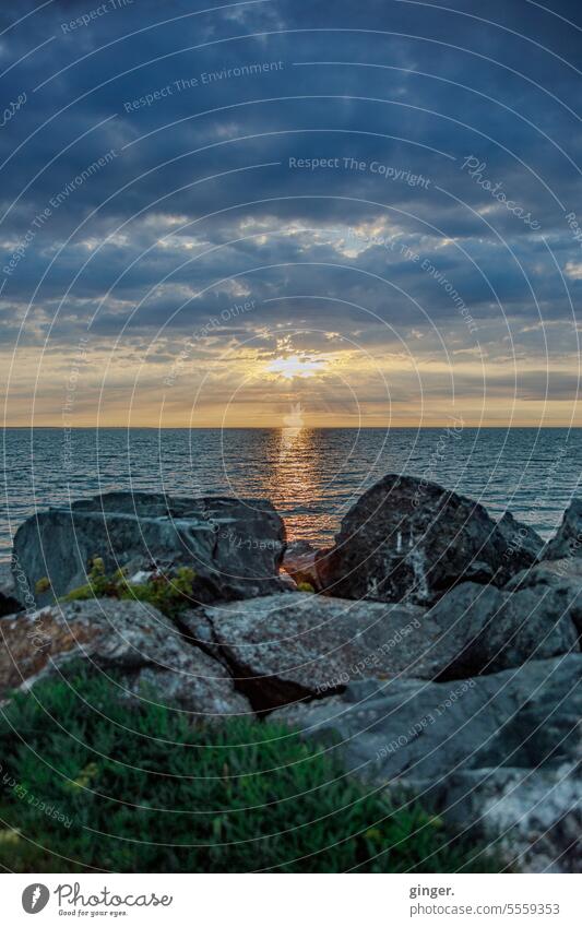 Dusk with sunset behind clouds / France, Atlantic coast Evening Light (Natural Phenomenon) Multicoloured Clouds Waves Ocean Horizon Deserted Exterior shot Sky