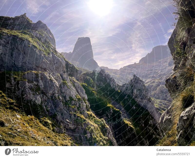 Mountain landscape with abysses daylight Beautiful weather Nature Summer Day Environment Rock Sky mountains Peak Landscape Clouds Vacation & Travel Tourism