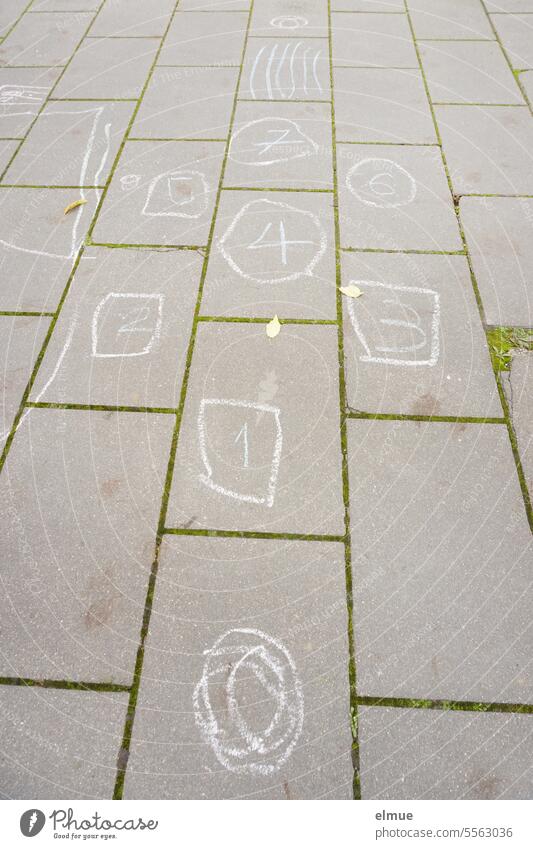 Awareness-raising I Children's time - Hopping game - Chalk fields on stone slabs hopscotch heaven and hell Children's game Game idea Infancy Jump Happiness
