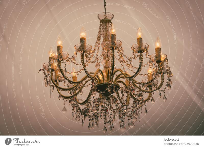 Chandelier sparkles and glitters Lamp Light Candlestick Decoration Noble Feasts & Celebrations Lighting chandeliers Electricity Light bulbs Old Skylight
