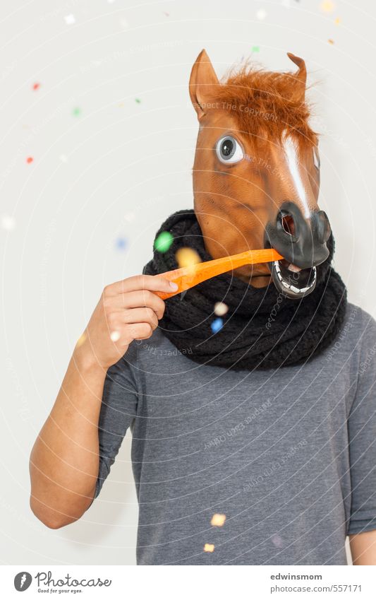 Emma. Joy Feasts & Celebrations Eating Masculine Young man Youth (Young adults) Arm 1 Human being T-shirt Accessory Scarf Mask Horse Decoration Confetti Looking