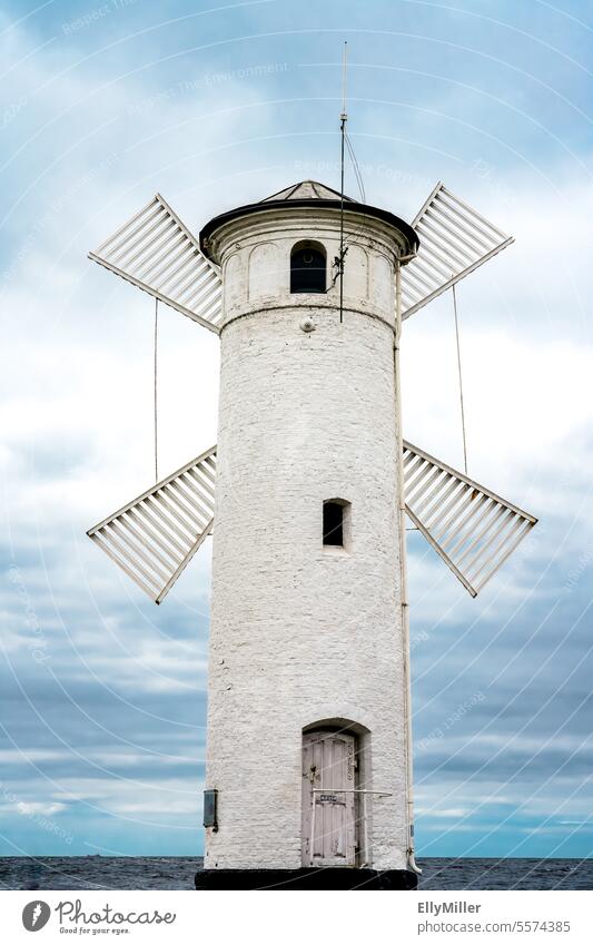 Mill beacon in Swinemünde - beacon in the shape of a windmill Beacon Baltic Sea coast Lighthouse Sky Vacation & Travel Landscape Ocean Nature Clouds Beach